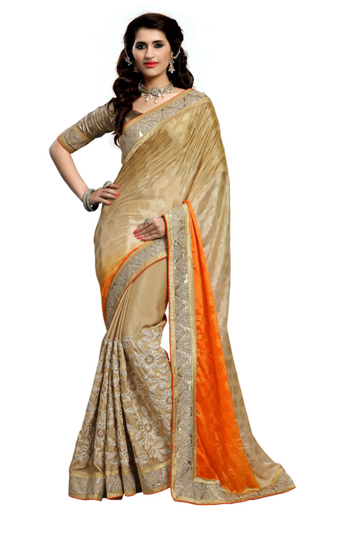 orange embroidered jacquard saree With Blouse 5 star fashion 1290927