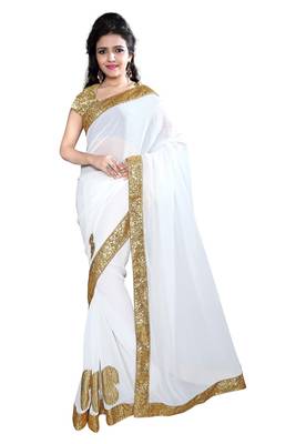 white embroidered georgette saree With Blouse 1