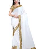 white embroidered georgette saree With Blouse