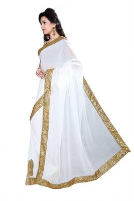 white embroidered georgette saree With Blouse 2