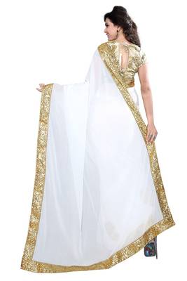 white embroidered georgette saree With Blouse 3