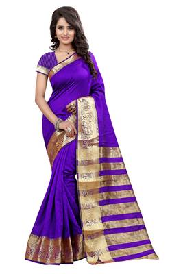 PURPLE hand woven jacquard saree With Blouse 1