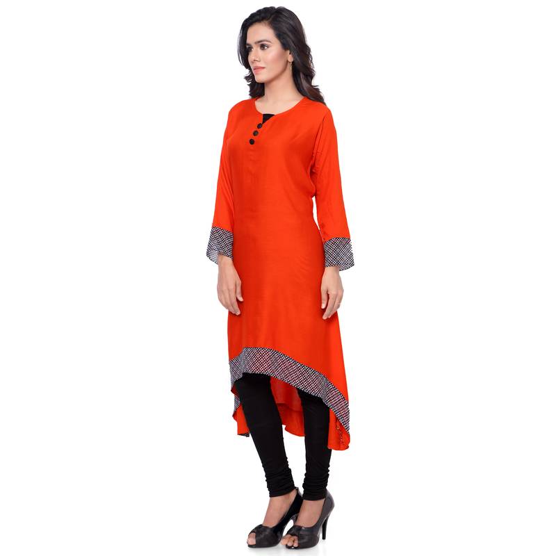 Red reyon embroidered kurti