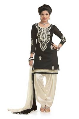 Black chanderi embroidered semi stitiched salwar with dupatta 1