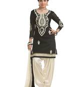 Black chanderi embroidered semi stitiched salwar with dupatta
