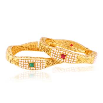 Awesome pearl studded Gold plated Antique Bangles 1