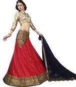 Red Embroidered Net Unstitched Lehenga Choli