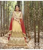 Beige Embroidered Net Unstitched Lehenga Choli