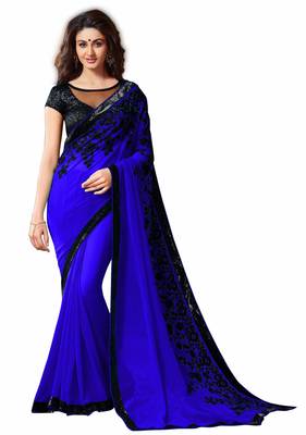 multicolor embroidered georgette saree With Blouse 1