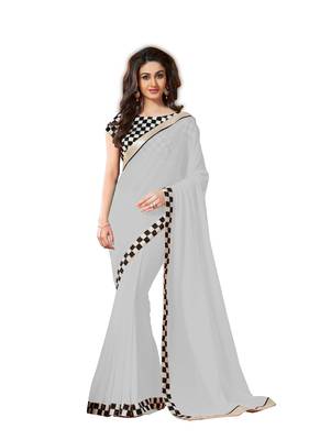 multicolor embroidered chiffon saree With Blouse 1
