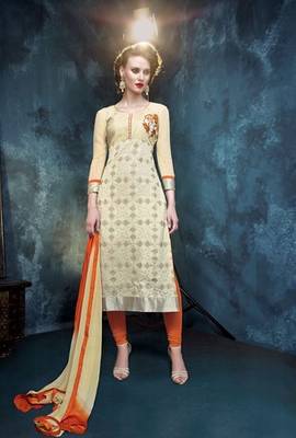 Beige georgette embroidered unstitched salwar with dupatta 1