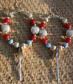 Red, Sky Blue And Silver Hoops.