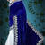 Blue and white embroidered velvet saree with blouse