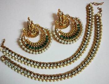 Designer Green colour Ram Leela Earings with Traditional Anklets 1