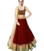 Maroon silk embroidered unstitched lehenga choli