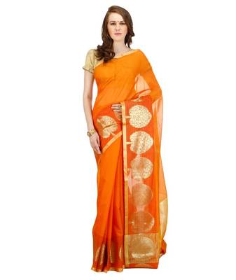 orange embroidered cotton saree With Blouse 1