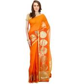 orange embroidered cotton saree With Blouse