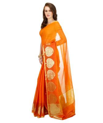 orange embroidered cotton saree With Blouse 2
