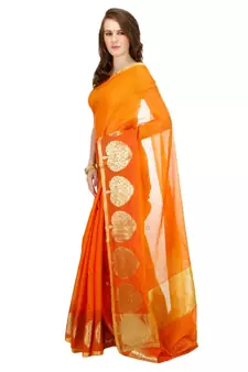 orange embroidered cotton saree With Blouse