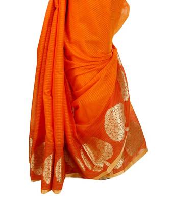 orange embroidered cotton saree With Blouse 3