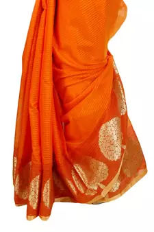 orange embroidered cotton saree With Blouse