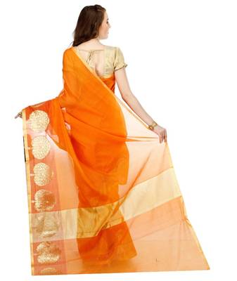 orange embroidered cotton saree With Blouse 4