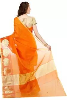 orange embroidered cotton saree With Blouse