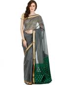 Grey Embroidered Cotton Saree With Blouse
