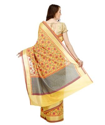 Gold Embroidered Cotton Saree With Blouse 3
