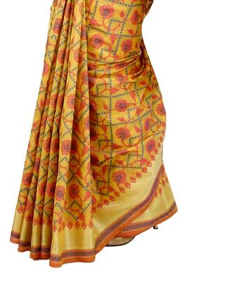 Gold Embroidered Cotton Saree With Blouse 4