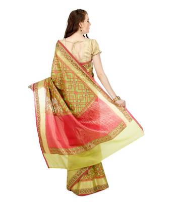 Green Embroidered Cotton Saree With Blouse 3