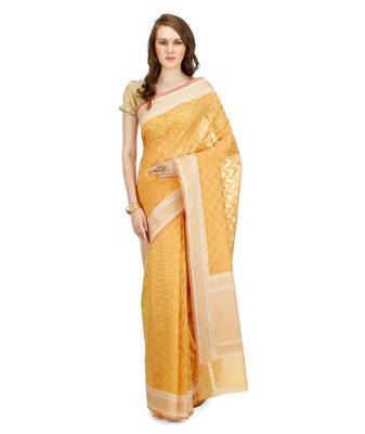 Mustard Embroidered Cotton Saree With Blouse 1