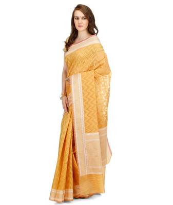 Mustard Embroidered Cotton Saree With Blouse 2
