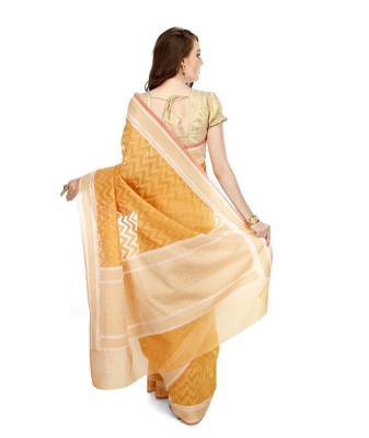 Mustard Embroidered Cotton Saree With Blouse 3