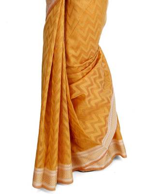 Mustard Embroidered Cotton Saree With Blouse 4