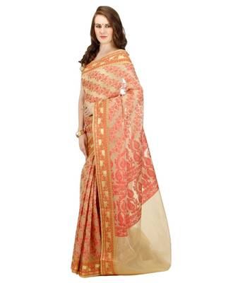 Beige Embroidered Cotton Saree With Blouse 2