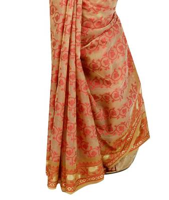 Beige Embroidered Cotton Saree With Blouse 4