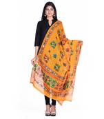 Yellow cotton embroidered dupatta