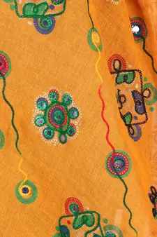 Yellow cotton embroidered dupatta