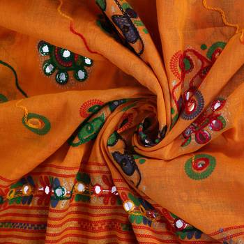 Yellow cotton embroidered dupatta 3