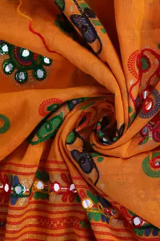 Yellow cotton embroidered dupatta