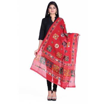 Red cotton embroidered dupatta 1