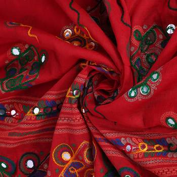 Red cotton embroidered dupatta 3