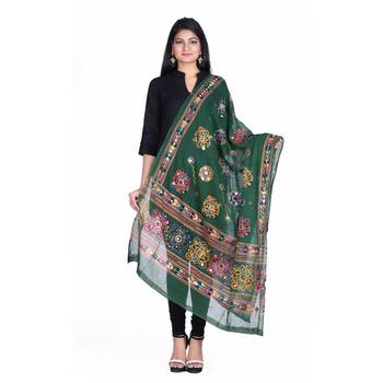Green cotton embroidered dupatta 1