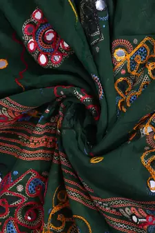 Green cotton embroidered dupatta