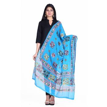 Blue cotton embroidered dupatta 1