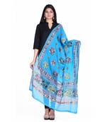 Blue cotton embroidered dupatta