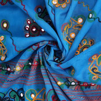 Blue cotton embroidered dupatta 3