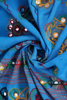 Blue cotton embroidered dupatta