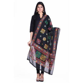 Black cotton embroidered dupatta 1